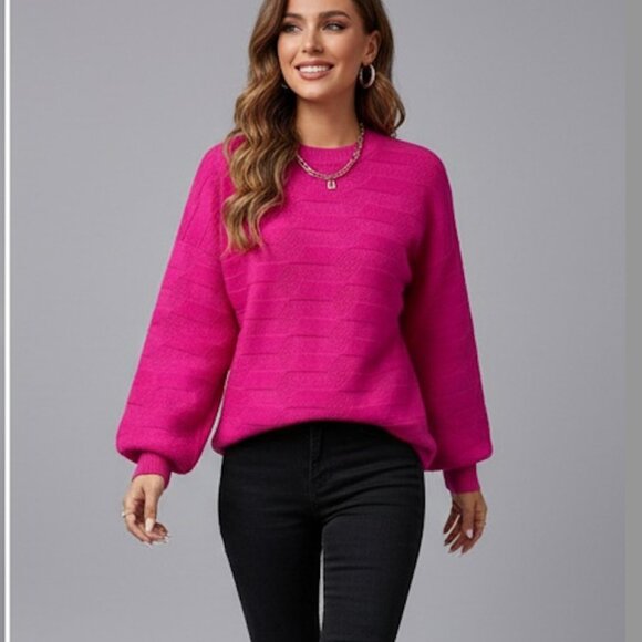 Pink Drop Shoulder Textured Knit Sweater - Picture 2 of 7